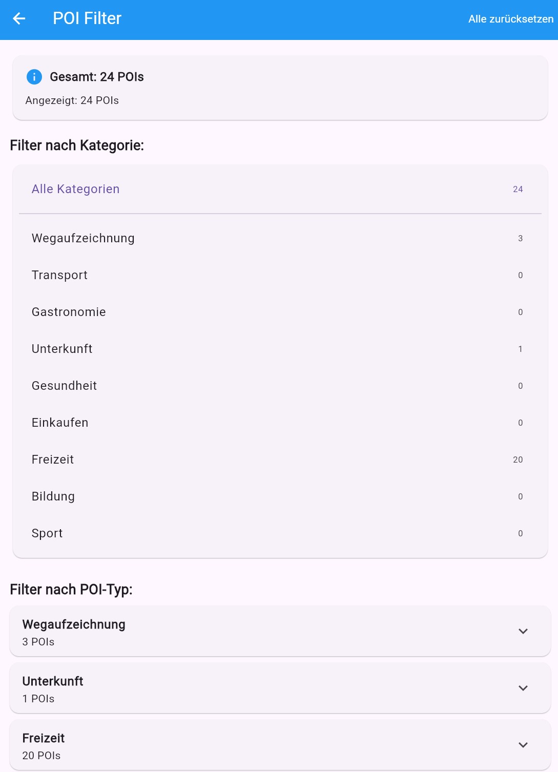 GPS Explorer erweiterte POI-Filter und Organisations-Optionen für bessere Kategorisierung
