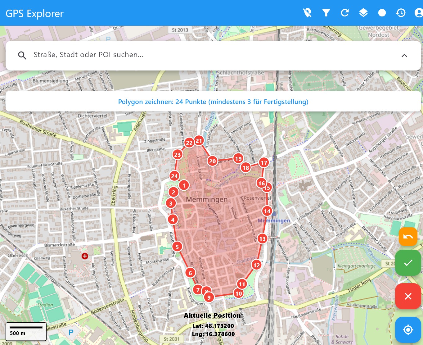 GPS Explorer Polygon-Editor mit vollständiger Erstellung und Bearbeitung von Gebieten