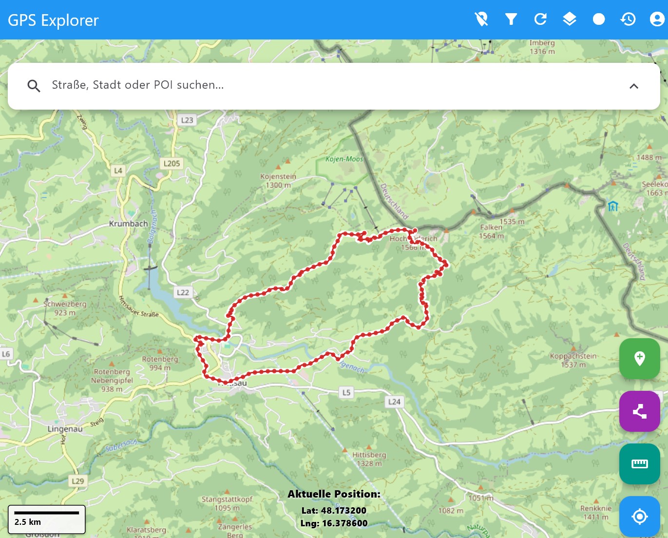 GPS Explorer Wanderwege-Kennzeichnung mit spezieller Visualisierung und automatischer GPX-Erkennung