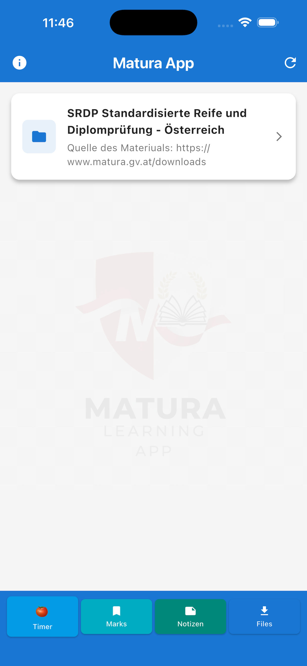 Matura App Startseite auf iPhone